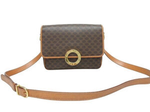 Celine Macadam Circle Flap Shoulder Bag Brown Gold